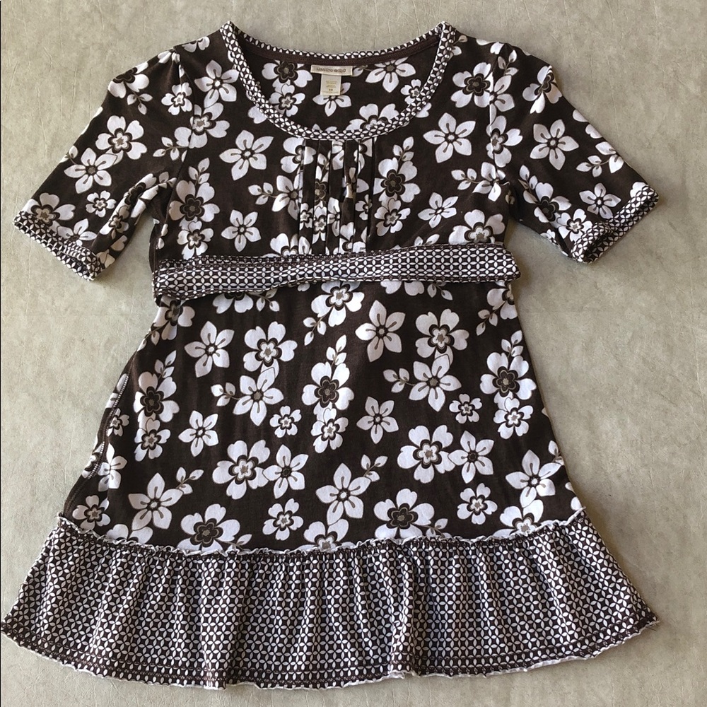 Limited Too Girls Brown & White Floral Shot-Sleeve Top & Matching Belt Size 10